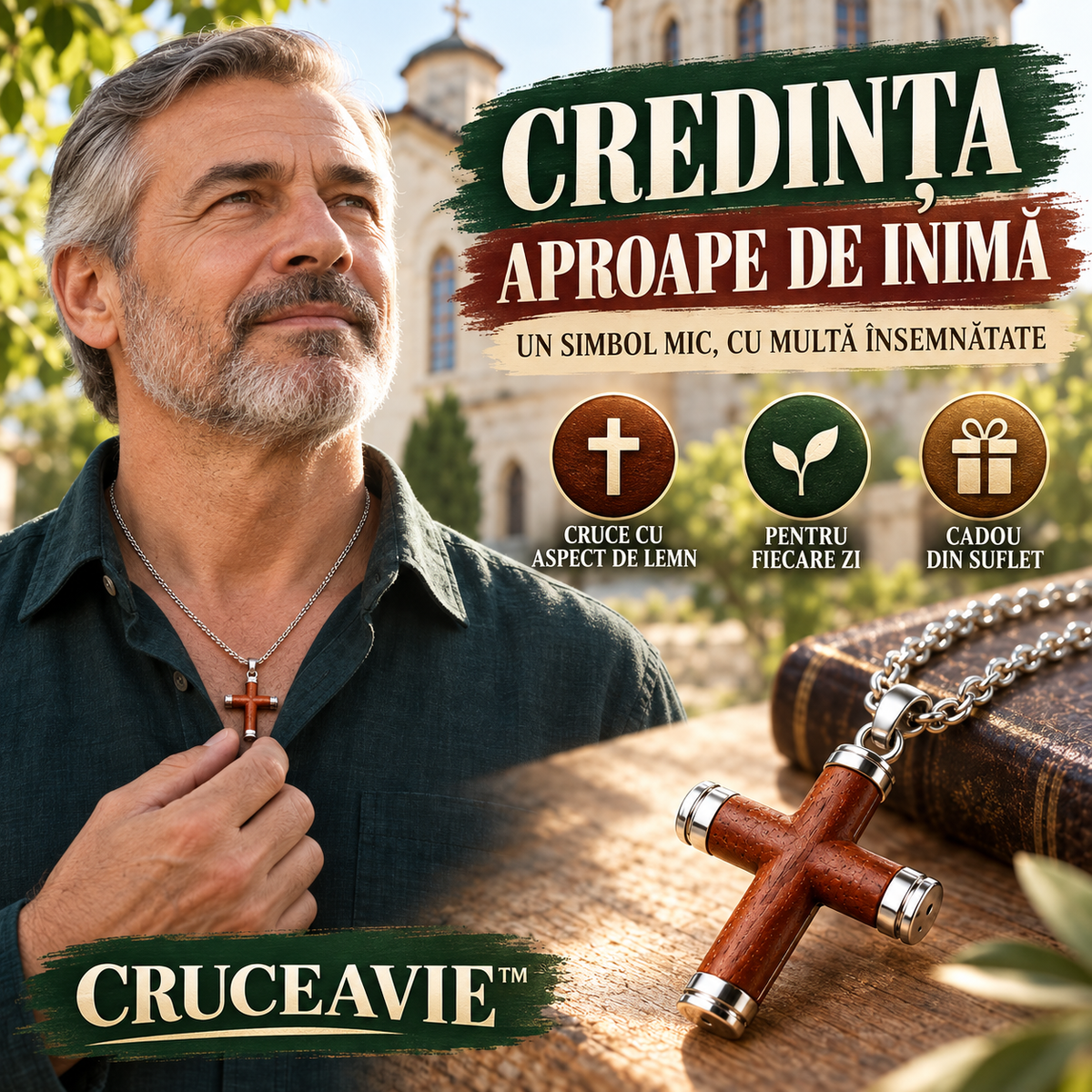 Lănțișor Cu Cruce Din Lemn CruceaVie™