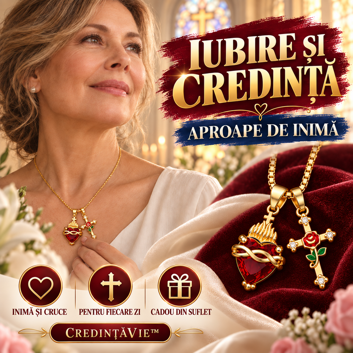 Colier Inimă Și Cruce CredințăVie™